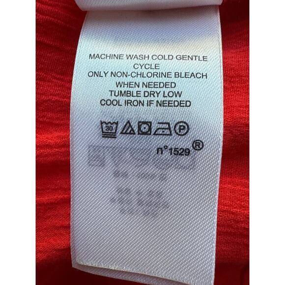 Lauren Ralph Lauren Black Label Red Ruffle Trim Crinkle Cotton Top Womens Size S - Picture 9 of 11